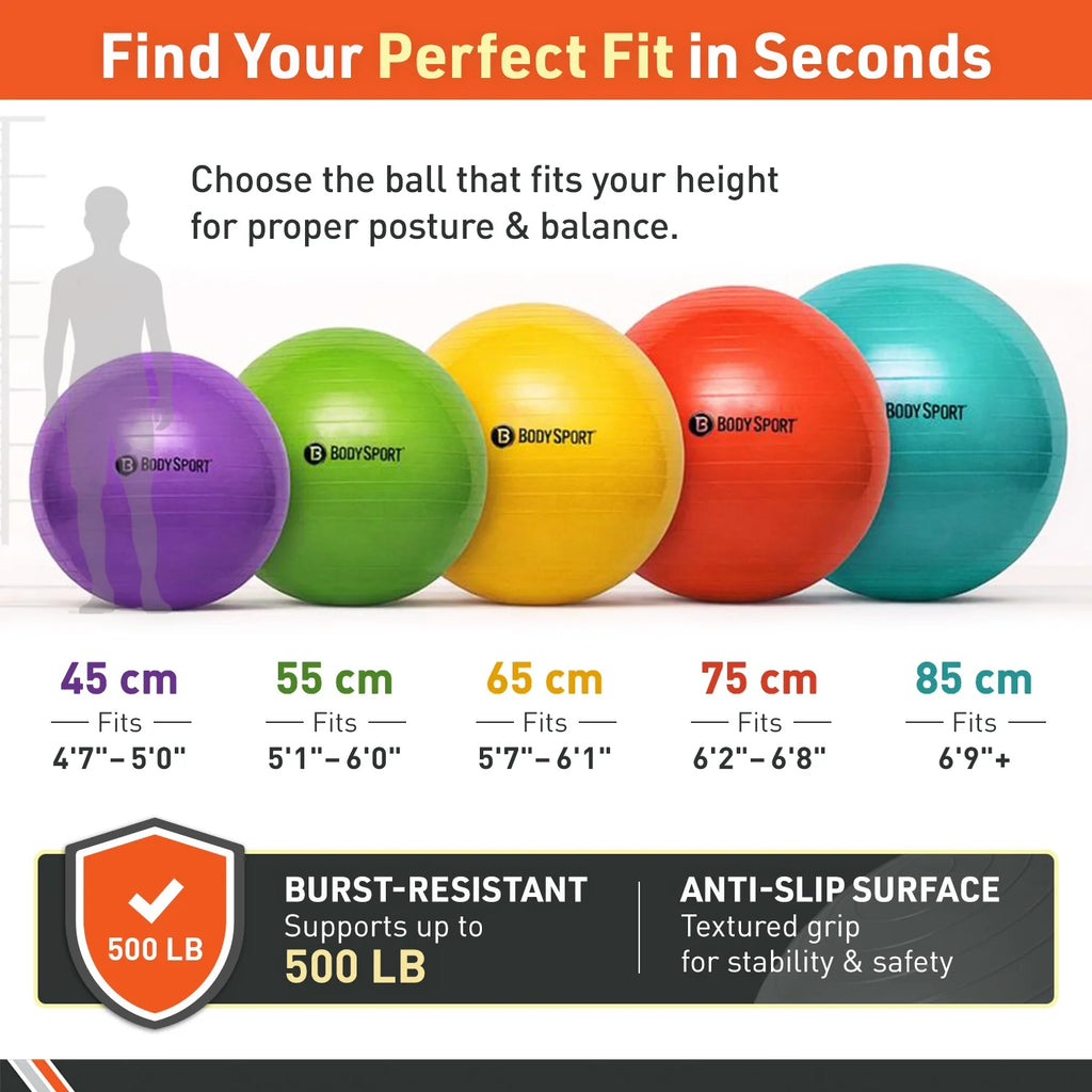 Green Fitness Ball (55 Cm), Pump & Exercise Guide Included