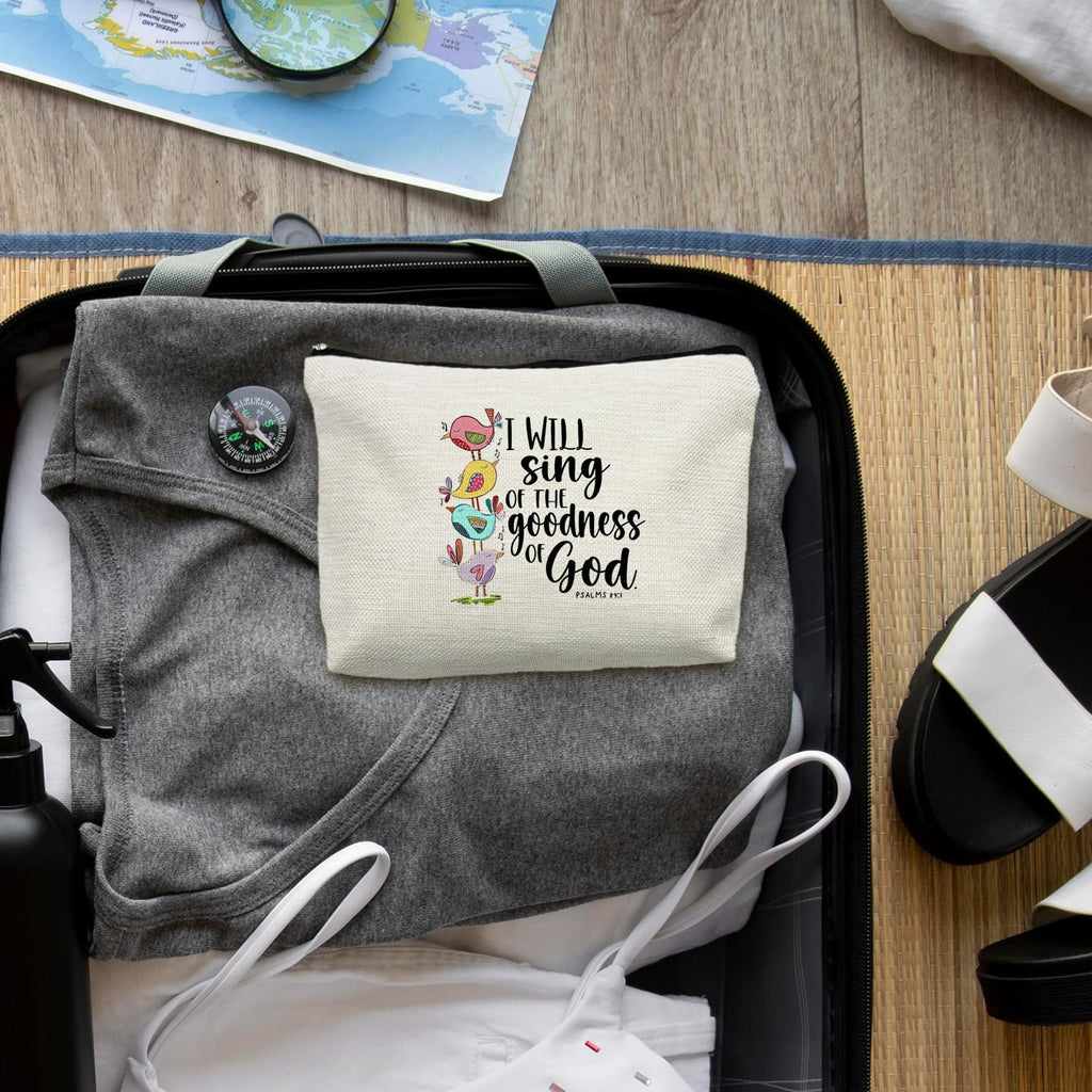 Christian Gifts for Women, Bible Verse Scripture Makeup Bag, Bible Verse Gifts, Goodness of God Christian Cosmetic Bag, Religious Gifts for Christian Women Makeup Pouch, Bird