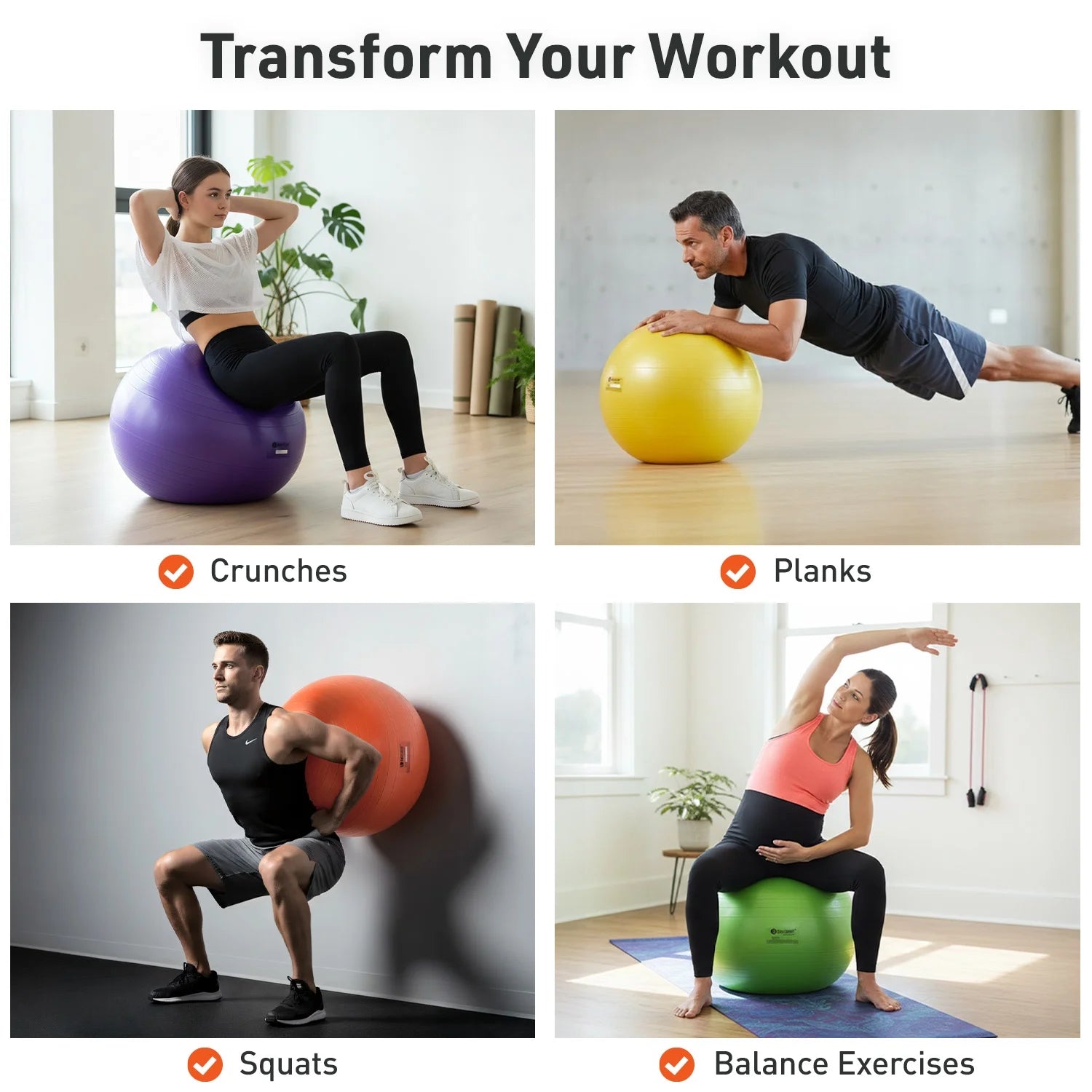 Green Fitness Ball (55 Cm), Pump & Exercise Guide Included