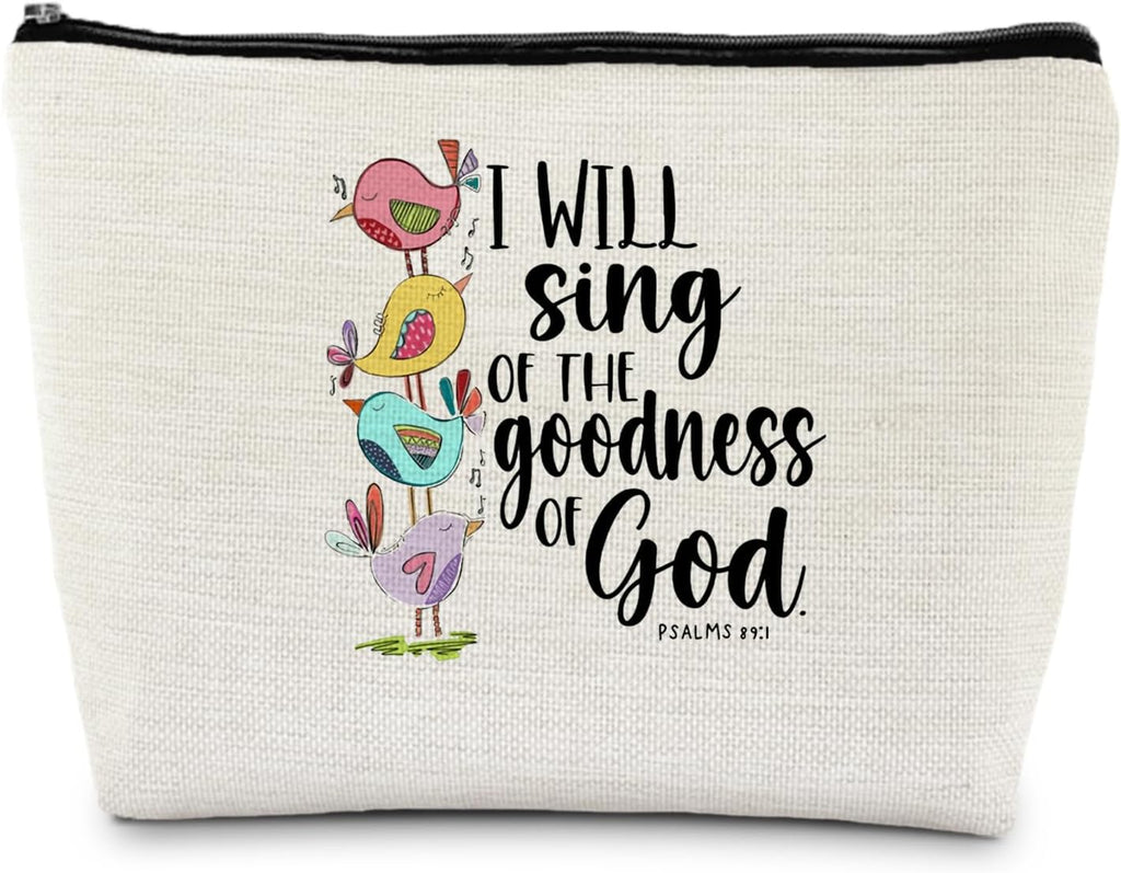 Christian Gifts for Women, Bible Verse Scripture Makeup Bag, Bible Verse Gifts, Goodness of God Christian Cosmetic Bag, Religious Gifts for Christian Women Makeup Pouch, Bird