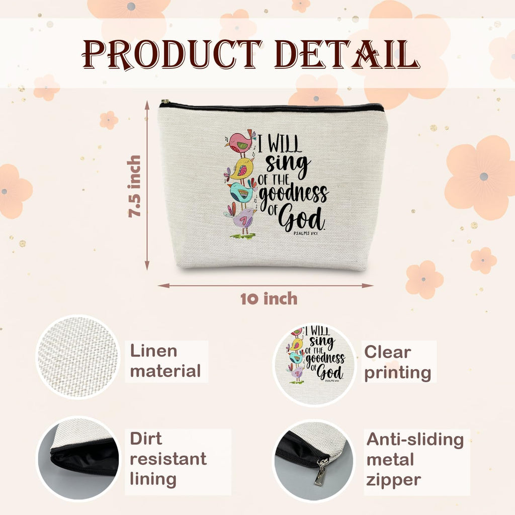 Christian Gifts for Women, Bible Verse Scripture Makeup Bag, Bible Verse Gifts, Goodness of God Christian Cosmetic Bag, Religious Gifts for Christian Women Makeup Pouch, Bird