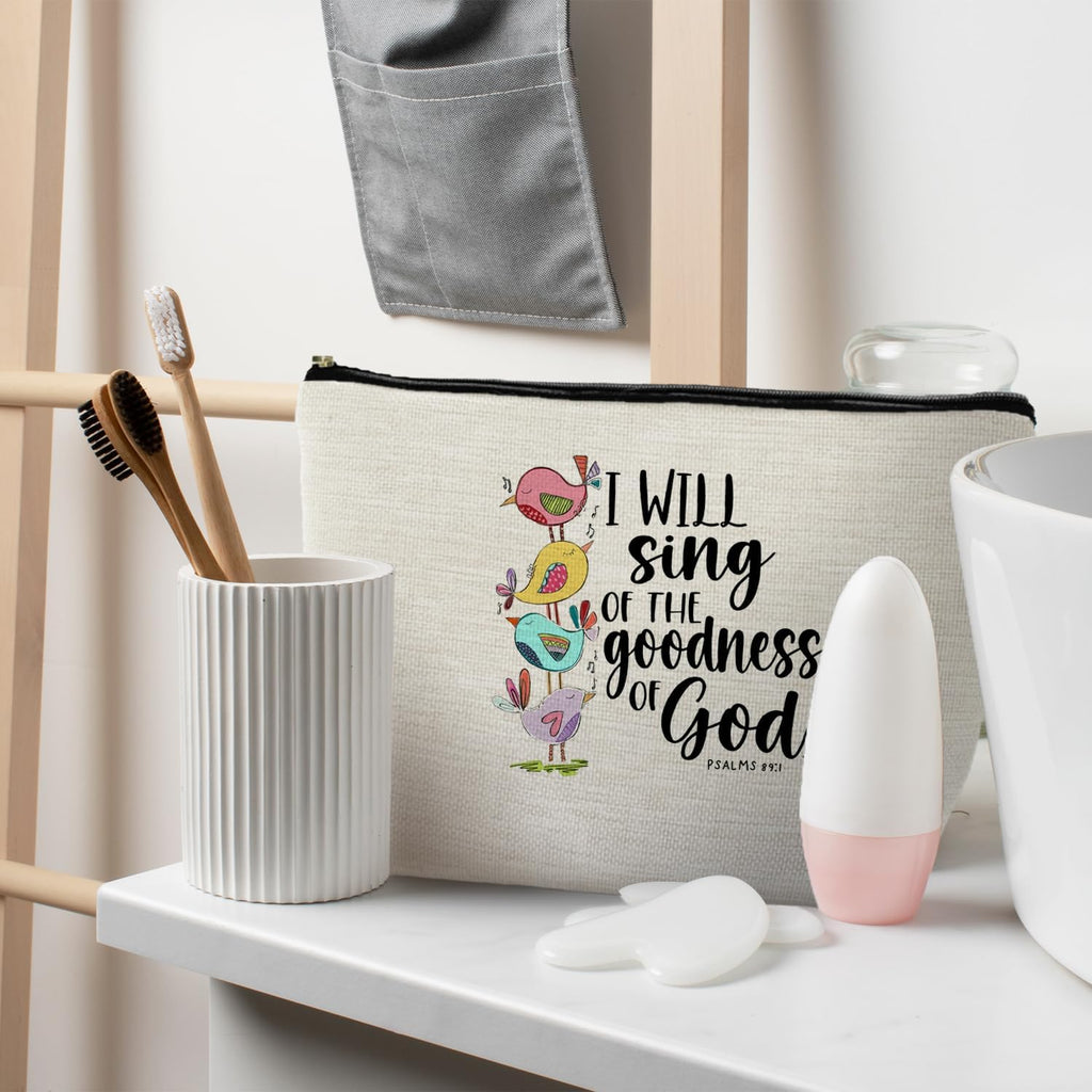 Christian Gifts for Women, Bible Verse Scripture Makeup Bag, Bible Verse Gifts, Goodness of God Christian Cosmetic Bag, Religious Gifts for Christian Women Makeup Pouch, Bird