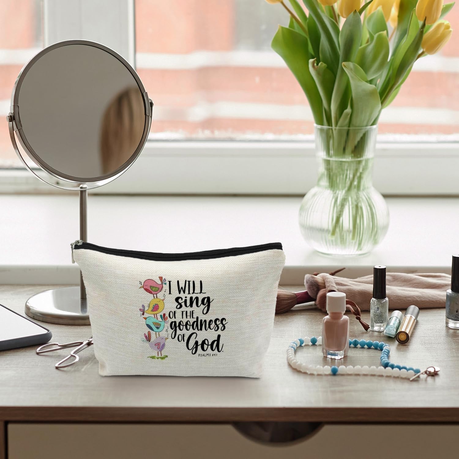 Christian Gifts for Women, Bible Verse Scripture Makeup Bag, Bible Verse Gifts, Goodness of God Christian Cosmetic Bag, Religious Gifts for Christian Women Makeup Pouch, Bird